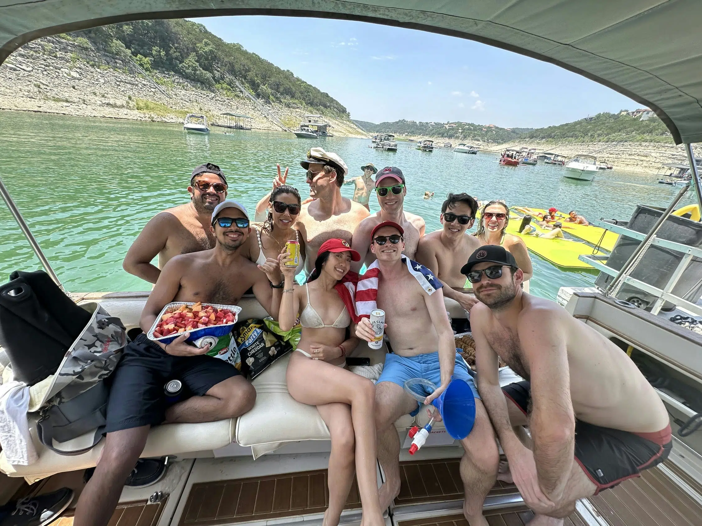 Relaxing on a boat rental at Lake Travis, Austin